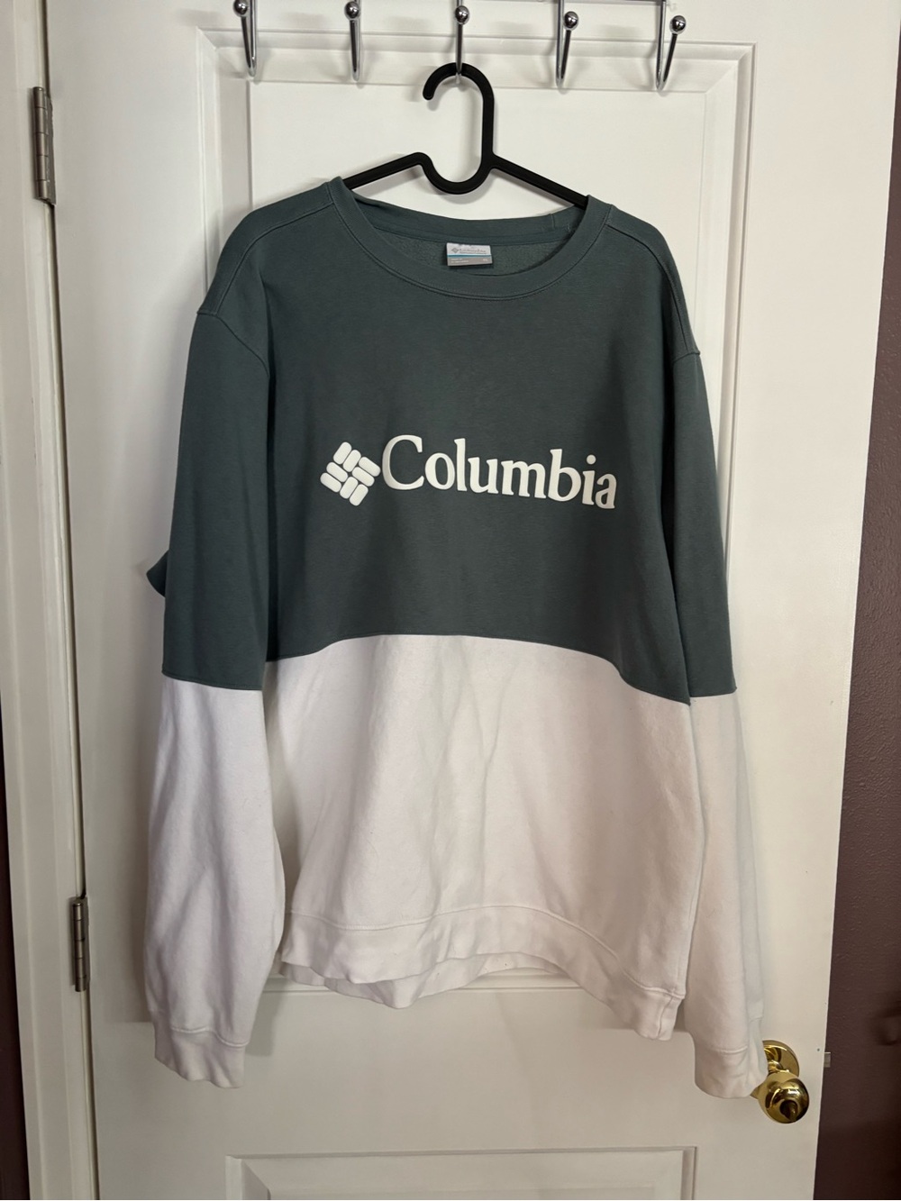Columbia Two-Tone Crewneck Sweatshirt - Slate Green & White Size XL